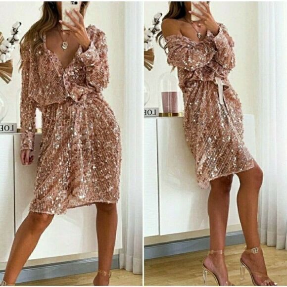 ZARA Shirt Dress Sequins Long Sleeves Bloggers - Picture 1 of 6